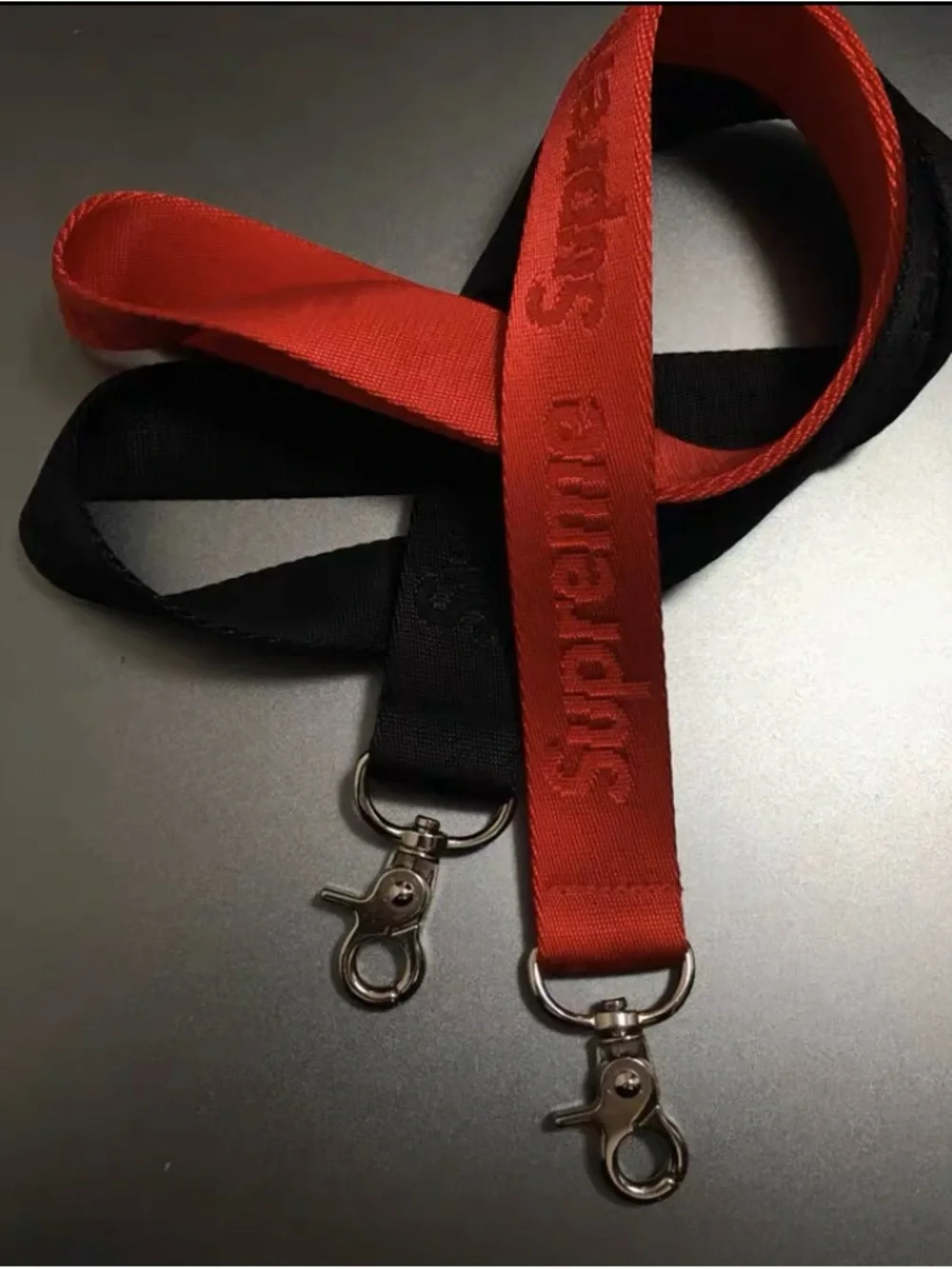 Supreme Red and Black Dual Lanyard Strap with Metal Clips